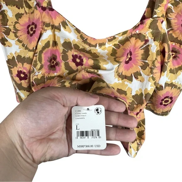 NWT Free People LARGE Give Me More Top in Ivory Combo Puff Sleeve Boho Crop Top - Picture 5 of 12